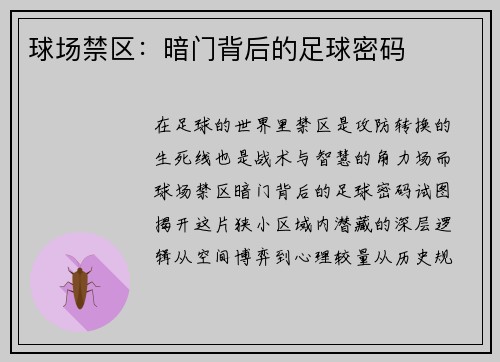 球场禁区：暗门背后的足球密码