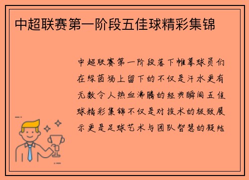 中超联赛第一阶段五佳球精彩集锦