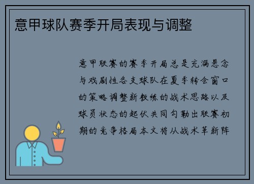 意甲球队赛季开局表现与调整